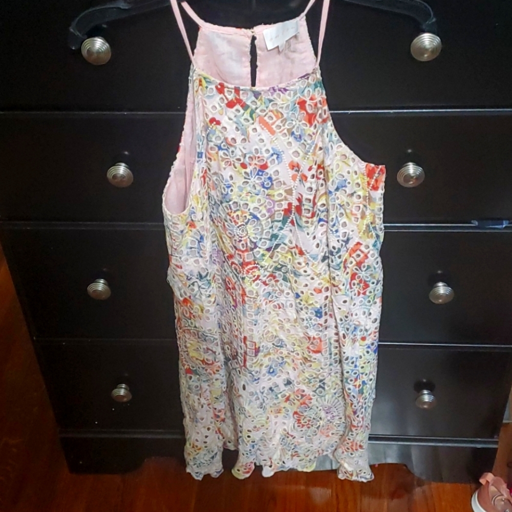 Multicolor, Sleeveless, Scalloped Bottom Dress